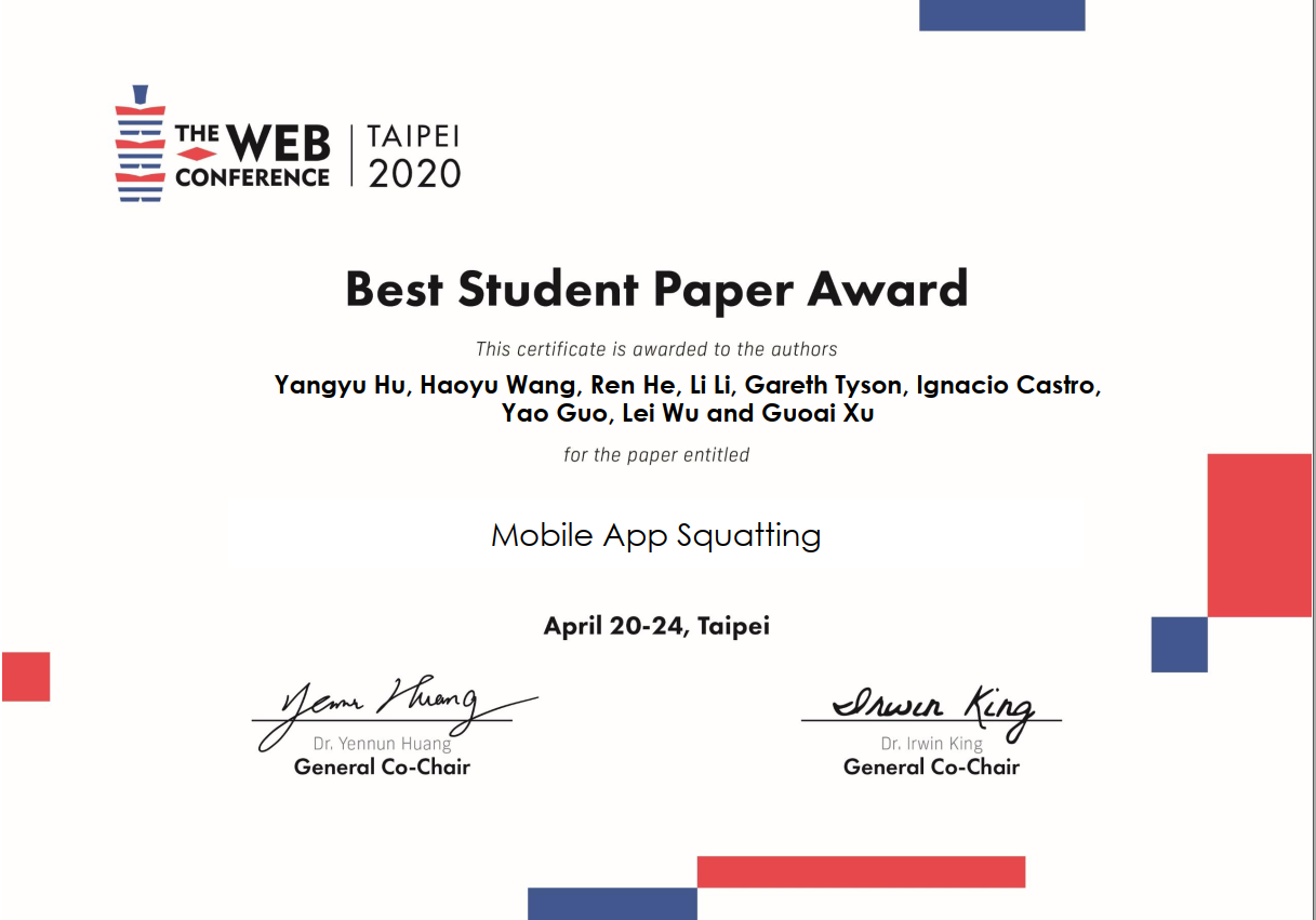 WWW 2020 best student paper award