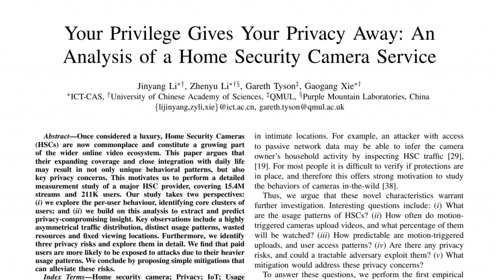 2020 Paper accepted a large scale study of home security