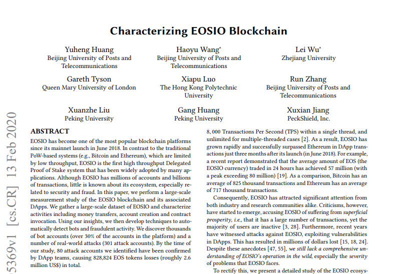 SIGMETRICS paper accepted: large-scale measurement study of the EOSIO blockchain ecosystem